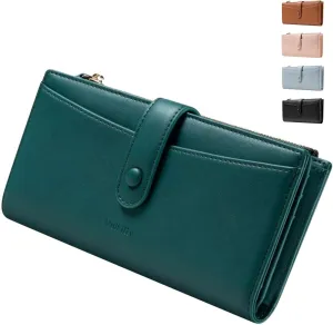 𝗩𝘂𝗹𝗸𝗶𝘁𝘁𝘆 Ultra Slim Thin Leather Wallets Womens Bifold Credit Card Women's Wallets Card Cases Money Organizers for Women Ladies Female Cash Purse Wallet, Green