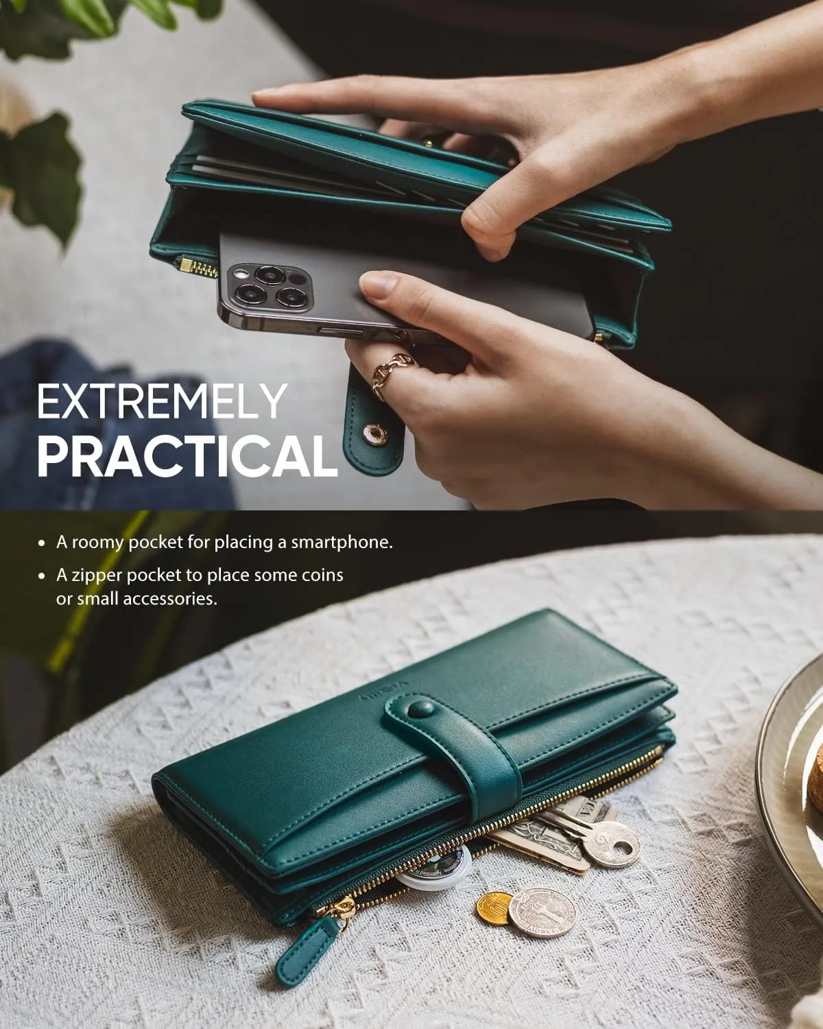 𝗩𝘂𝗹𝗸𝗶𝘁𝘁𝘆 Ultra Slim Thin Leather Wallets Womens Bifold Credit Card Women's Wallets Card Cases Money Organizers for Women Ladies Female Cash Purse Wallet, Green