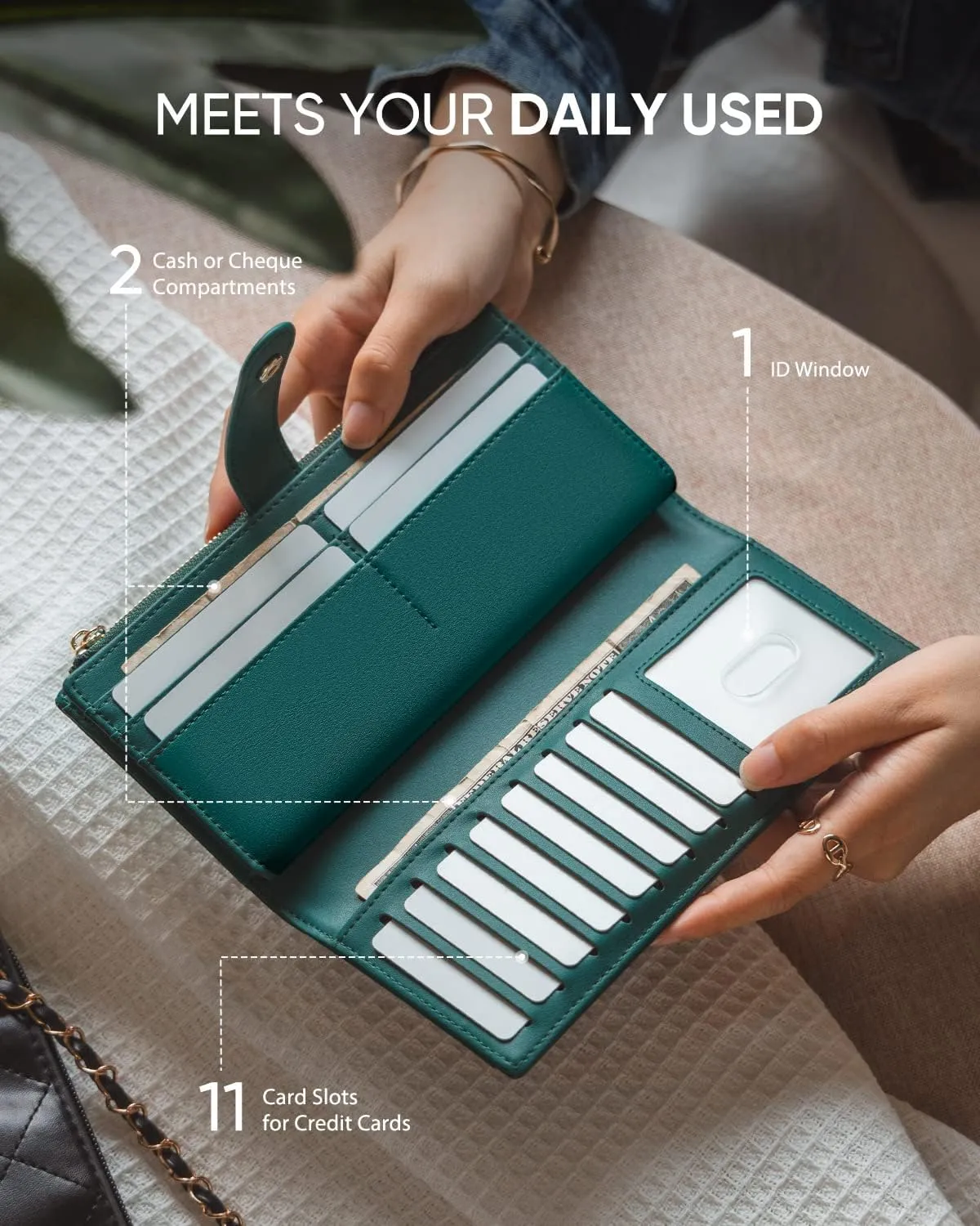 𝗩𝘂𝗹𝗸𝗶𝘁𝘁𝘆 Ultra Slim Thin Leather Wallets Womens Bifold Credit Card Women's Wallets Card Cases Money Organizers for Women Ladies Female Cash Purse Wallet, Green