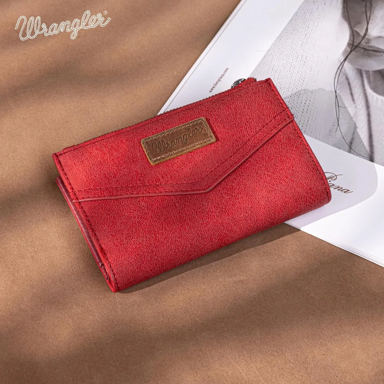 × Wrangler Small Wallet for Women Designer Bifold Wallet Women'S Wallets, Card Cases & Money Organizers, Burgundy