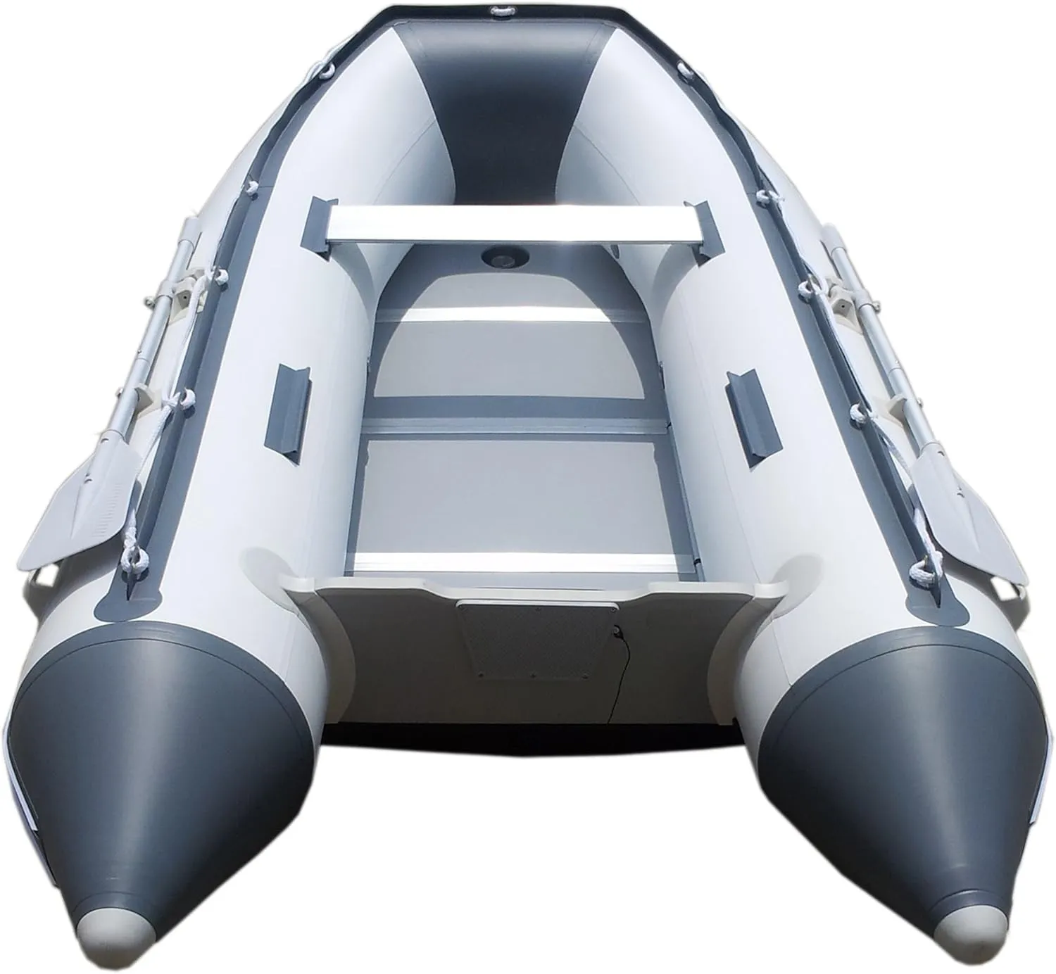 10ft 6in Newport Model Inflatable Dinghy Boat Transom Sport Tender - 5 Person - 15HP USCG Rated, White/Gray