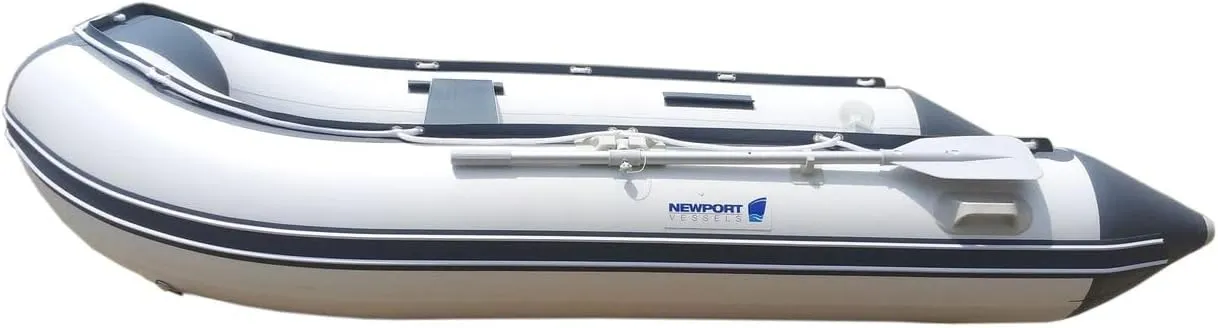 10ft 6in Newport Model Inflatable Dinghy Boat Transom Sport Tender - 5 Person - 15HP USCG Rated, White/Gray