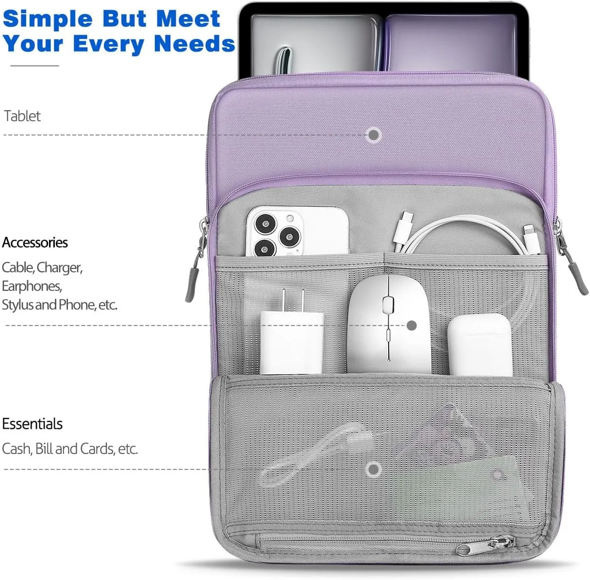 13-13.3 Inch Tablet Sleeve Case Shoulder Bag for iPad Pro 13", iPad Air 13", iPad Pro 12.9", Galaxy Tab S10  Plus