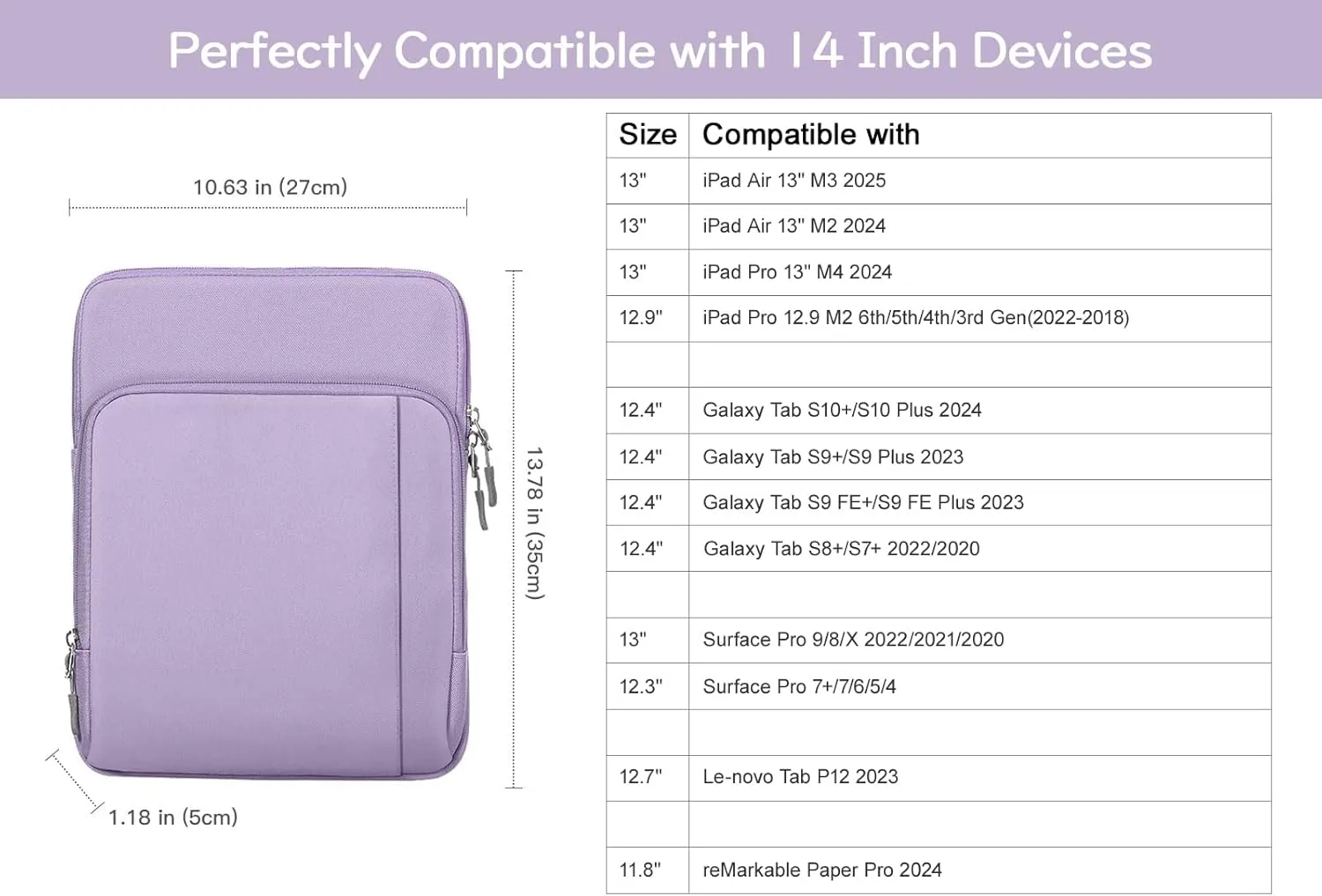 13-13.3 Inch Tablet Sleeve Case Shoulder Bag for iPad Pro 13", iPad Air 13", iPad Pro 12.9", Galaxy Tab S10  Plus