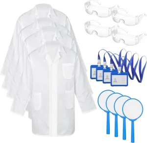 16 Pcs Lab Coat for Kids Scientist Lab Coat Costume Kit with Glasses ID Card for Science Projects and Experiments Costume