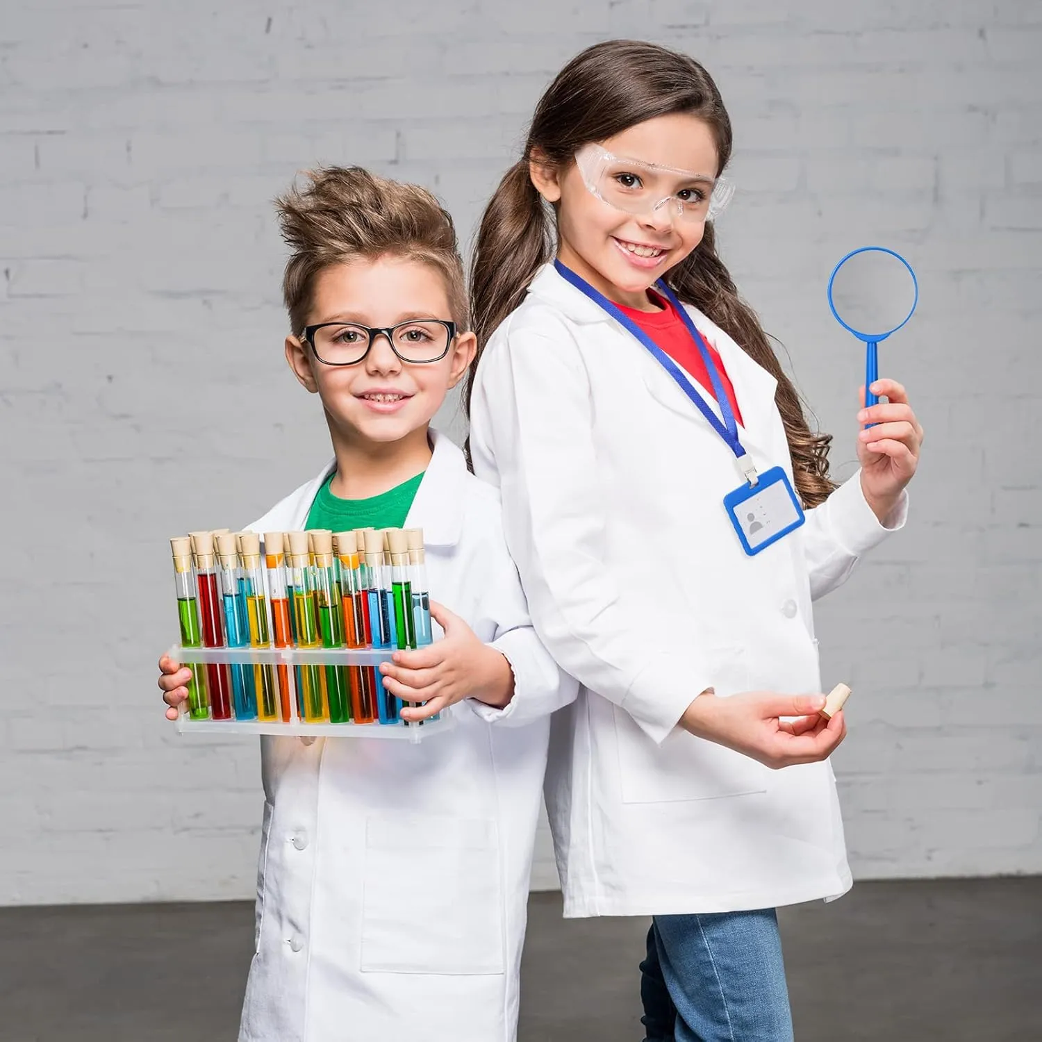 16 Pcs Lab Coat for Kids Scientist Lab Coat Costume Kit with Glasses ID Card for Science Projects and Experiments Costume