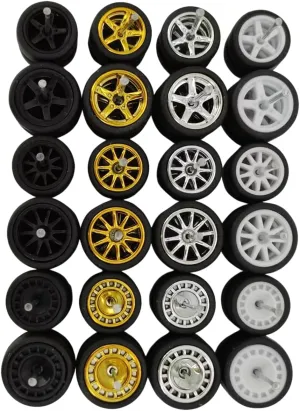 1/64 Scale Progressive Rubber Wheels – Set of 10 Random Designs (10.5mm & 13mm) – Compatible with Hot Wheels, Matchbox & Mini GT