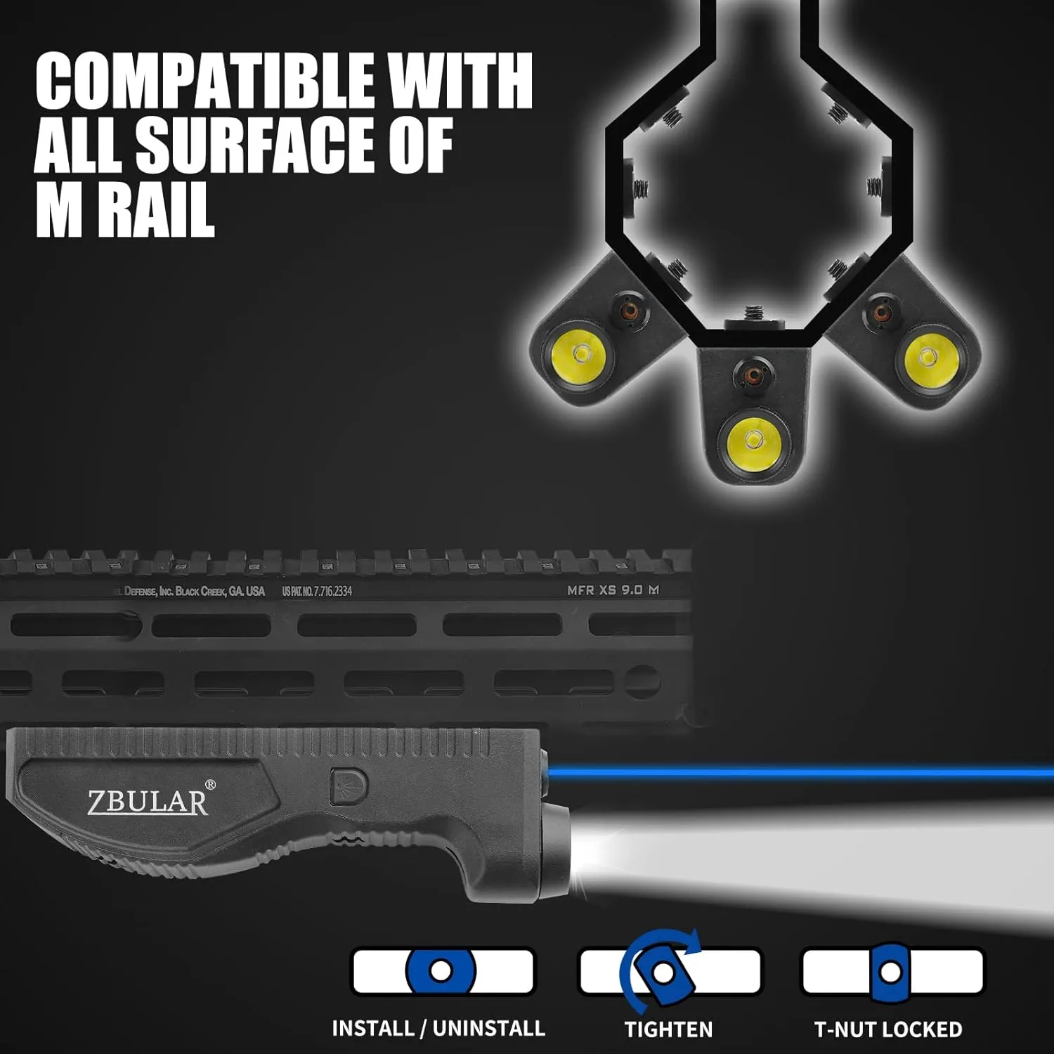 1650 Lumens Strobe Function,Light Laser Combo Compatible with M-Lok Rail Surface, Tactical Flashlight and Blue Laser Sight,High Real Lumen,USB-C Rechargeable IIIA Class Laser Power Output ≤5mW