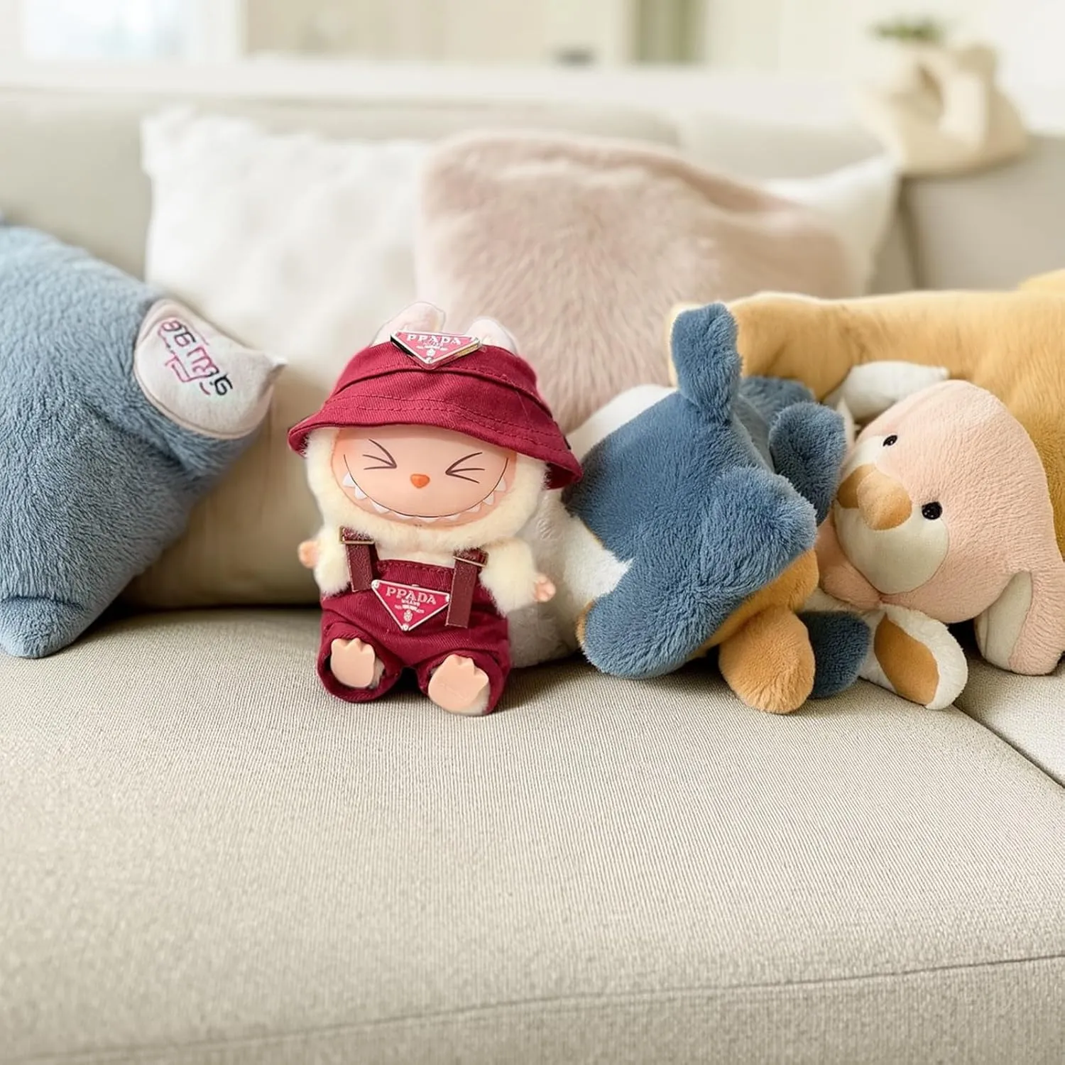 17cm Doll Clothes for Labubu-Clothes Outfit Set - Fashion Hat and Overalls Outfit Set , Luxury Doll Clothing & Style Bundle(No Doll,Just Clothes)