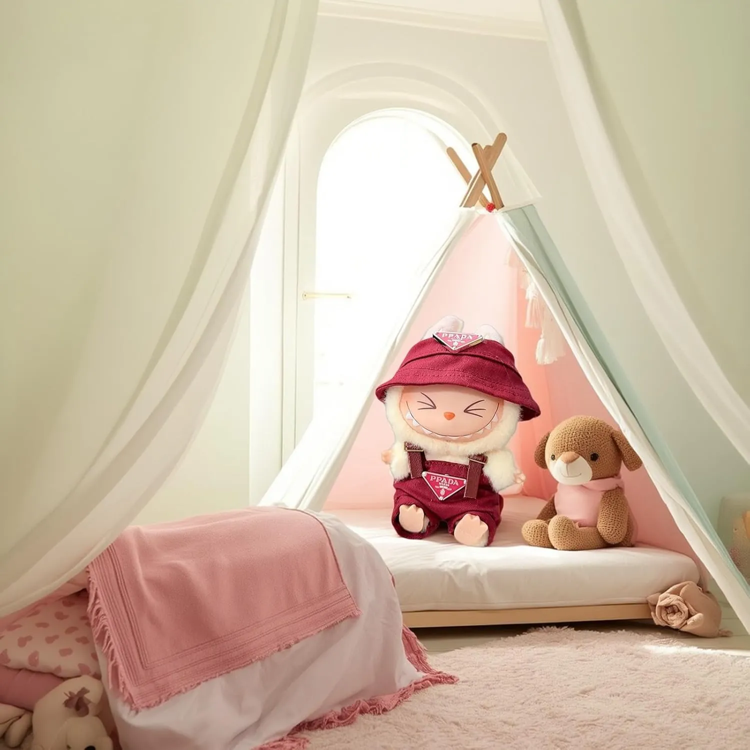 17cm Doll Clothes for Labubu-Clothes Outfit Set - Fashion Hat and Overalls Outfit Set , Luxury Doll Clothing & Style Bundle(No Doll,Just Clothes)