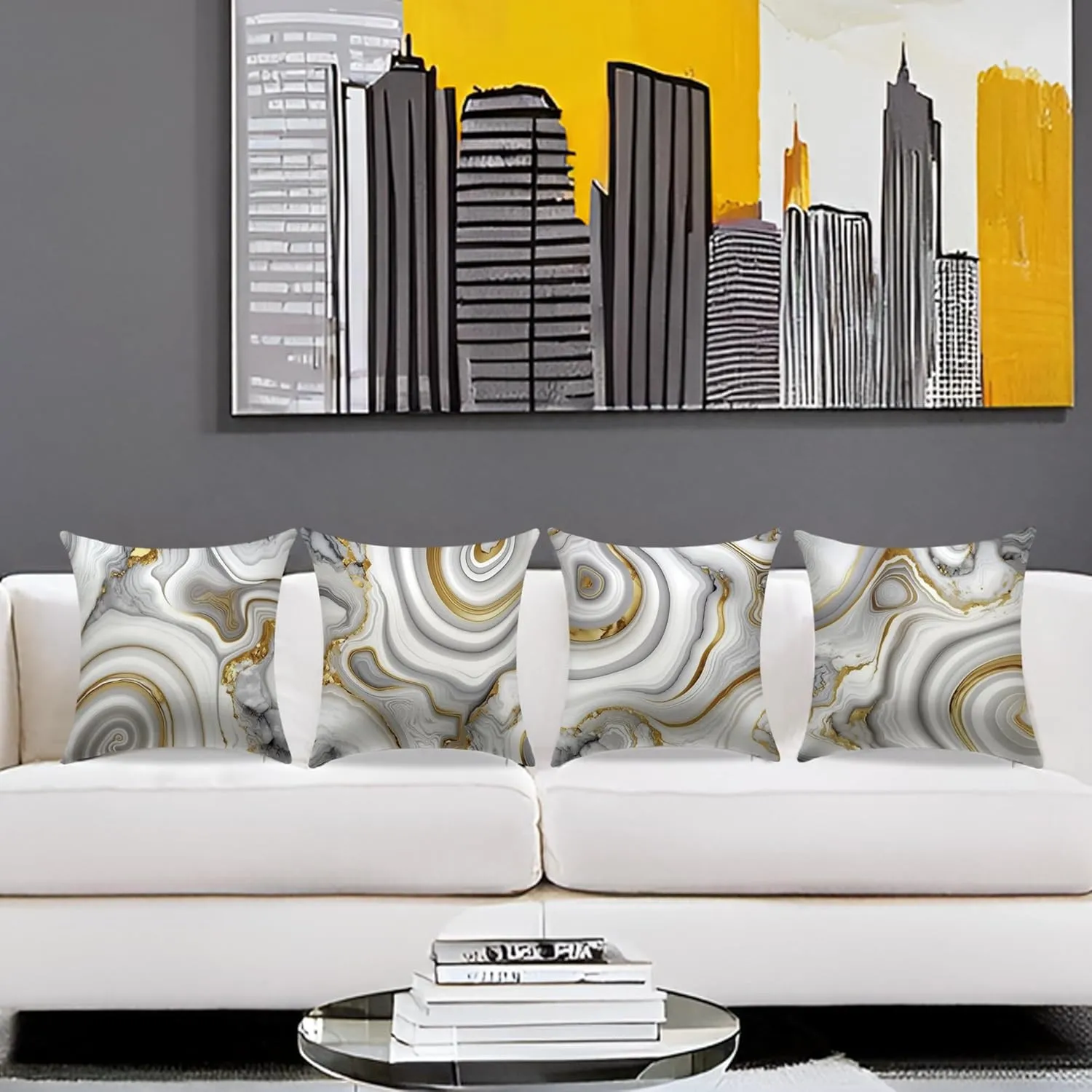 18 x 18 inch Set of 4 Decorative Pillow Covers Grey Marble Texture Throw Pillow Covers Living Room Decor Square Cushion Covers for Modern Styles Abstract Home Bedroom Couch Chair Sofa Pillow Cases