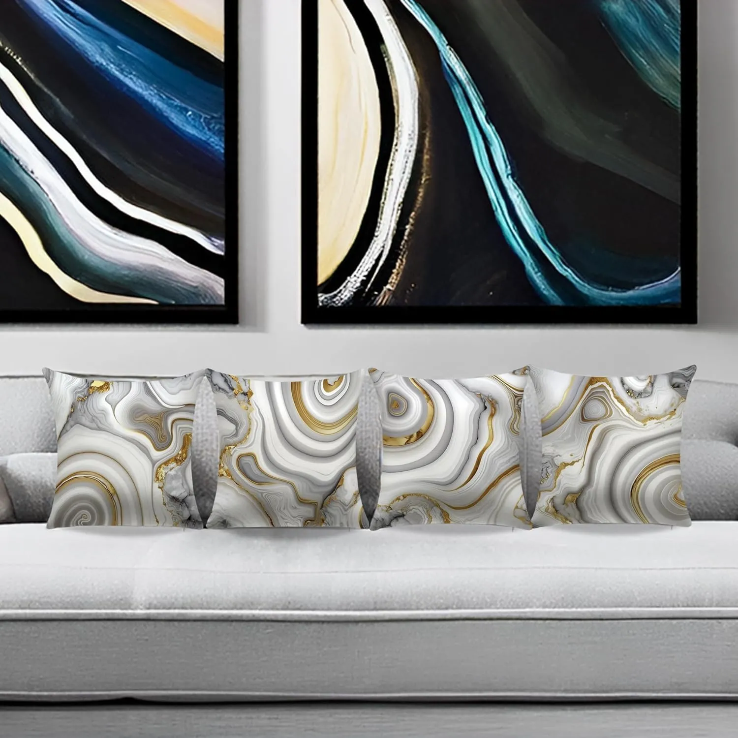 18 x 18 inch Set of 4 Decorative Pillow Covers Grey Marble Texture Throw Pillow Covers Living Room Decor Square Cushion Covers for Modern Styles Abstract Home Bedroom Couch Chair Sofa Pillow Cases