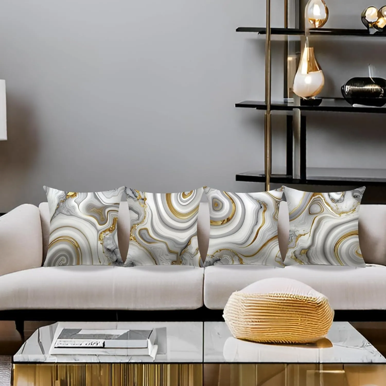 18 x 18 inch Set of 4 Decorative Pillow Covers Grey Marble Texture Throw Pillow Covers Living Room Decor Square Cushion Covers for Modern Styles Abstract Home Bedroom Couch Chair Sofa Pillow Cases