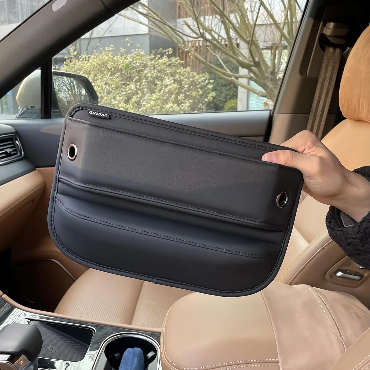 2 Pack Car Seat Gap Filler, Premium Leather Car Seat Gap Filler Organizer, Multifunctional Car Front Seat Adjustable Storage Box, for Phones, Glasses, Keys, Cards