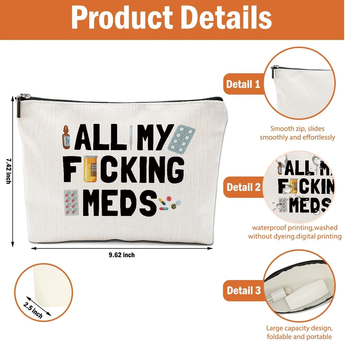 2 PCs Medicine Funny Makeup Bag Meds Cosmetic Bag, Doctor Gifts Pill Bag, Doctor Gift Medical Gifts for Women Girls Pharmacist Nurse Coworkers Christmas birthday Gifts Zipper Pouch
