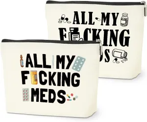 2 PCs Medicine Funny Makeup Bag Meds Cosmetic Bag, Doctor Gifts Pill Bag, Doctor Gift Medical Gifts for Women Girls Pharmacist Nurse Coworkers Christmas birthday Gifts Zipper Pouch