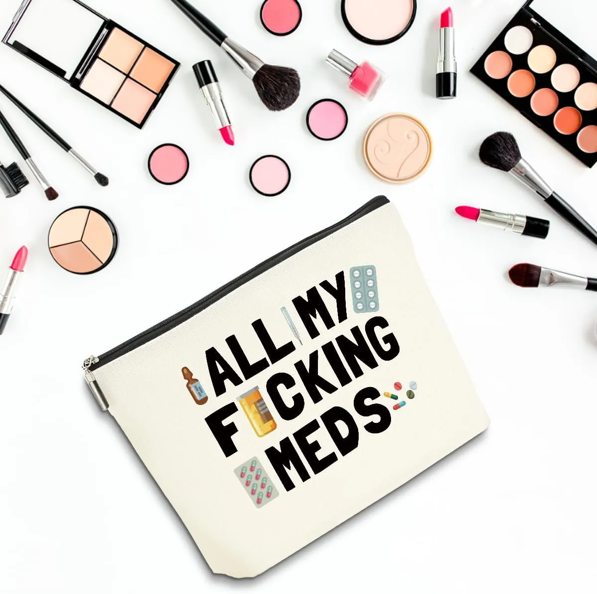 2 PCs Medicine Funny Makeup Bag Meds Cosmetic Bag, Doctor Gifts Pill Bag, Doctor Gift Medical Gifts for Women Girls Pharmacist Nurse Coworkers Christmas birthday Gifts Zipper Pouch