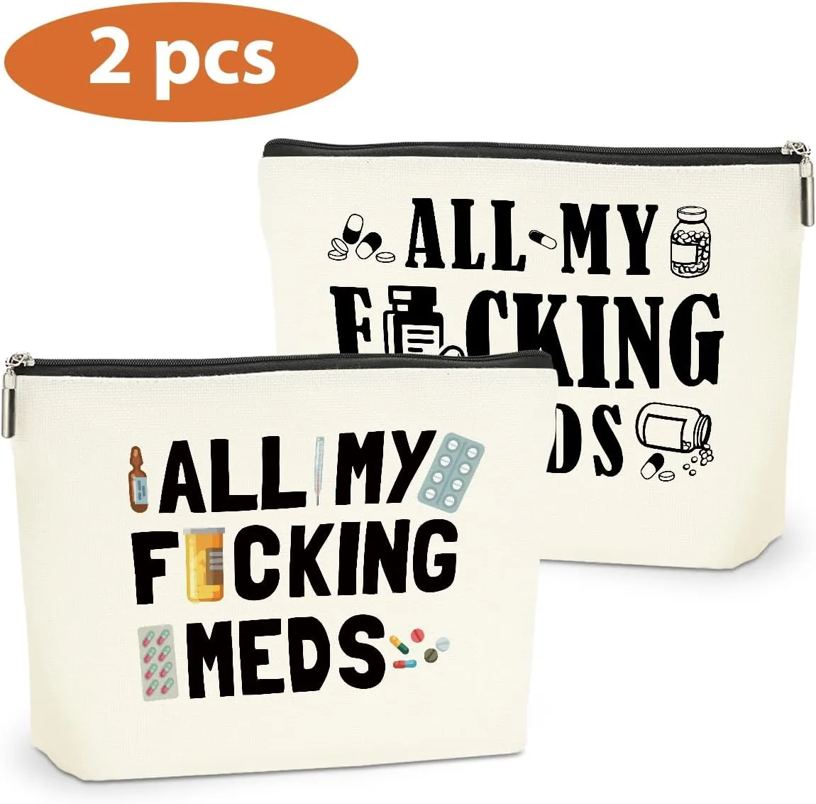 2 PCs Medicine Funny Makeup Bag Meds Cosmetic Bag, Doctor Gifts Pill Bag, Doctor Gift Medical Gifts for Women Girls Pharmacist Nurse Coworkers Christmas birthday Gifts Zipper Pouch