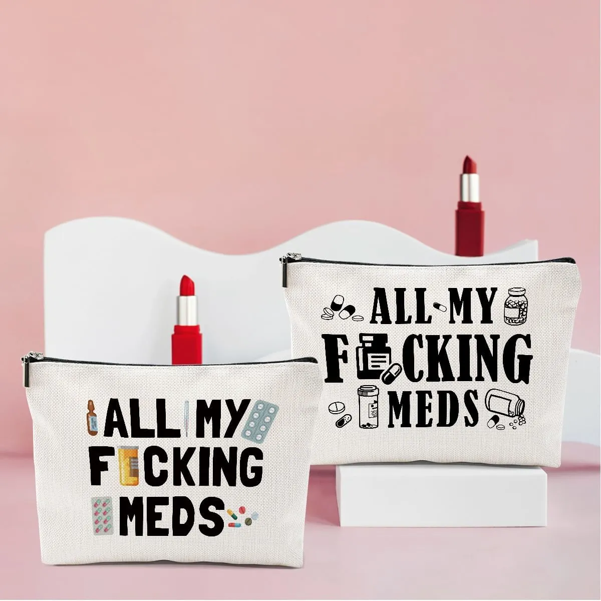 2 PCs Medicine Funny Makeup Bag Meds Cosmetic Bag, Doctor Gifts Pill Bag, Doctor Gift Medical Gifts for Women Girls Pharmacist Nurse Coworkers Christmas birthday Gifts Zipper Pouch
