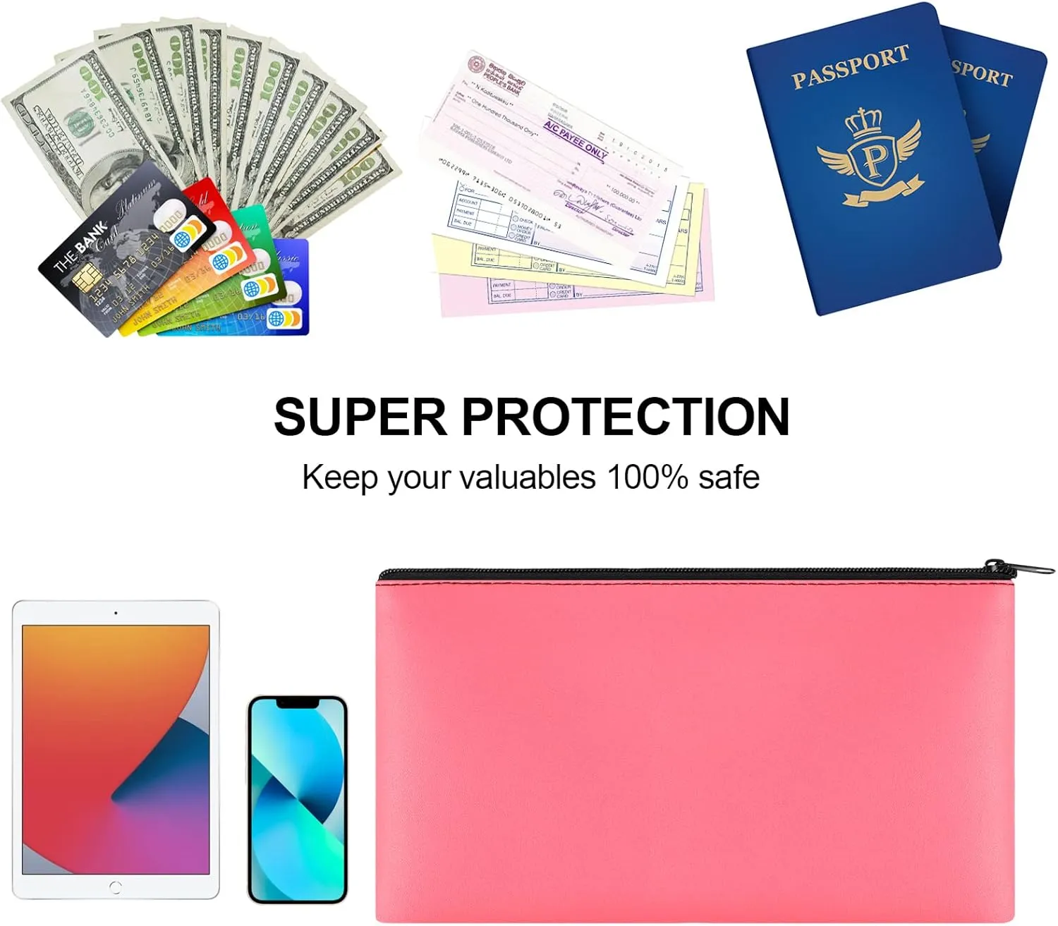 2 Pieces Money Bags with Zipper, 11x6.1 inch Money Pouch, Bank Bag, Cash Bag, Check Wallet, Cosmetics(peach)