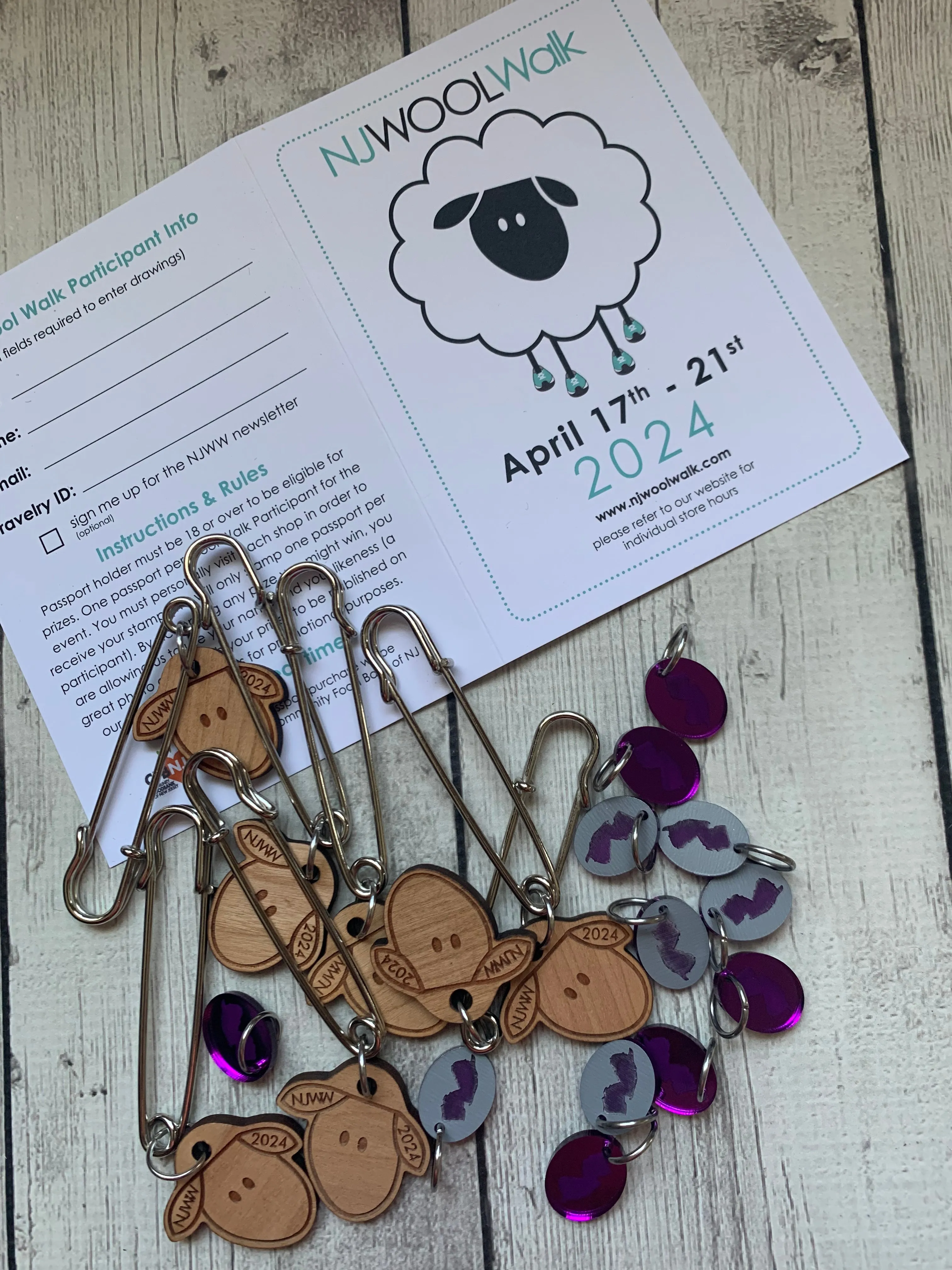 2024 NJ Wool Walk - Passport, Limited Edition Sheep Stitch Holder, The Yarn Shop at Alma Park stitch marker
