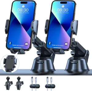 2025 Ultimate Car Phone Holder【80 LBS Strongest Suction & Military-Grade】 Universal Cell Phone Holder Truck Car Mount for Dashboard Windshield Air Vent for iPhone 16 Pro Max 15 Samsung 2pcs,Black