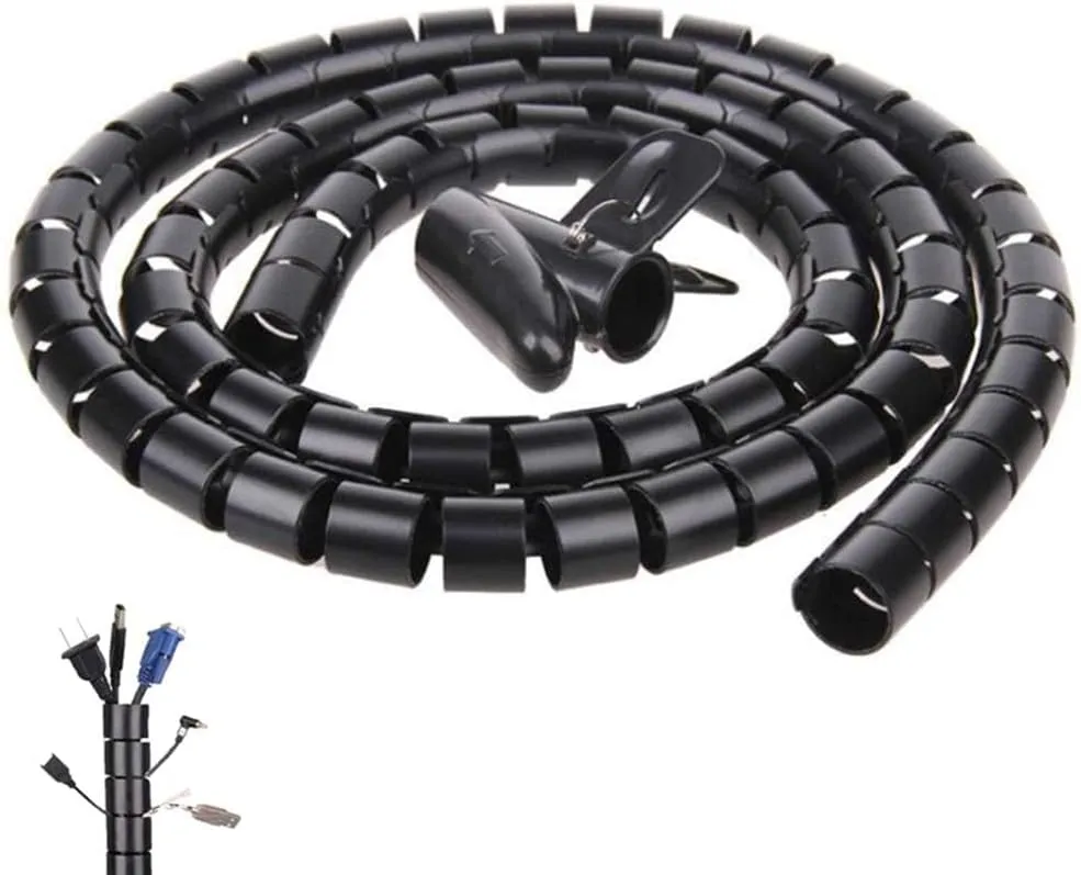 20FT Spiral Winding Cable Management Pipe Wire Wrap Line Coiled Tube, 1.1" Diameter Flexible Cord Covered Protective Bundler Sleeve Hose for Office, Computer, TV, Cinema & Car (Black)