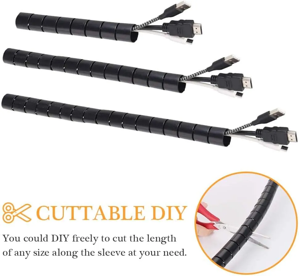 20FT Spiral Winding Cable Management Pipe Wire Wrap Line Coiled Tube, 1.1" Diameter Flexible Cord Covered Protective Bundler Sleeve Hose for Office, Computer, TV, Cinema & Car (Black)
