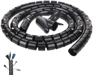 20FT Spiral Winding Cable Management Pipe Wire Wrap Line Coiled Tube, 1.1" Diameter Flexible Cord Covered Protective Bundler Sleeve Hose for Office, Computer, TV, Cinema & Car (Black)