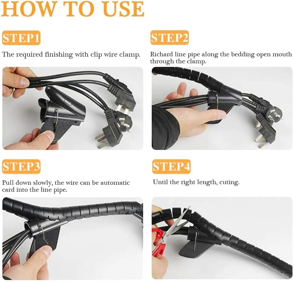 20FT Spiral Winding Cable Management Pipe Wire Wrap Line Coiled Tube, 1.1" Diameter Flexible Cord Covered Protective Bundler Sleeve Hose for Office, Computer, TV, Cinema & Car (Black)
