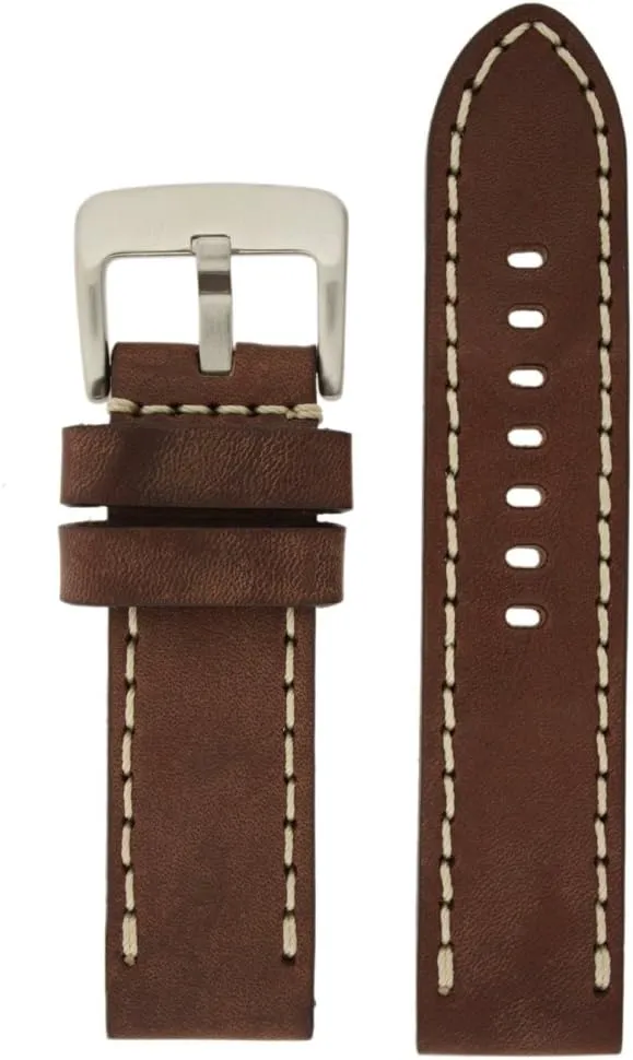24mm Watch Band Fits Panerai Thick Leather Heavy Buckle Brown