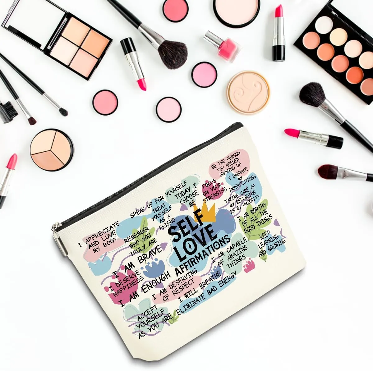 2PCS Positive Affirmations Makeup Bag Self Love Gifts Mental Health Inspirational Gifts for Women Girl Sister the Counselor Coworker Birthday Friendship Graduation Travel Toiletry Cosmetic Bag