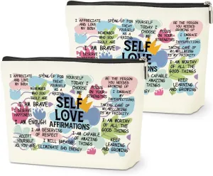 2PCS Positive Affirmations Makeup Bag Self Love Gifts Mental Health Inspirational Gifts for Women Girl Sister the Counselor Coworker Birthday Friendship Graduation Travel Toiletry Cosmetic Bag