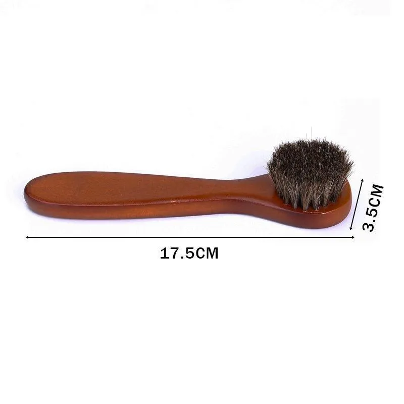 2X Horsehair Shoe Brush Wood Handle Leather Boots Daubers Applicators Cleaning