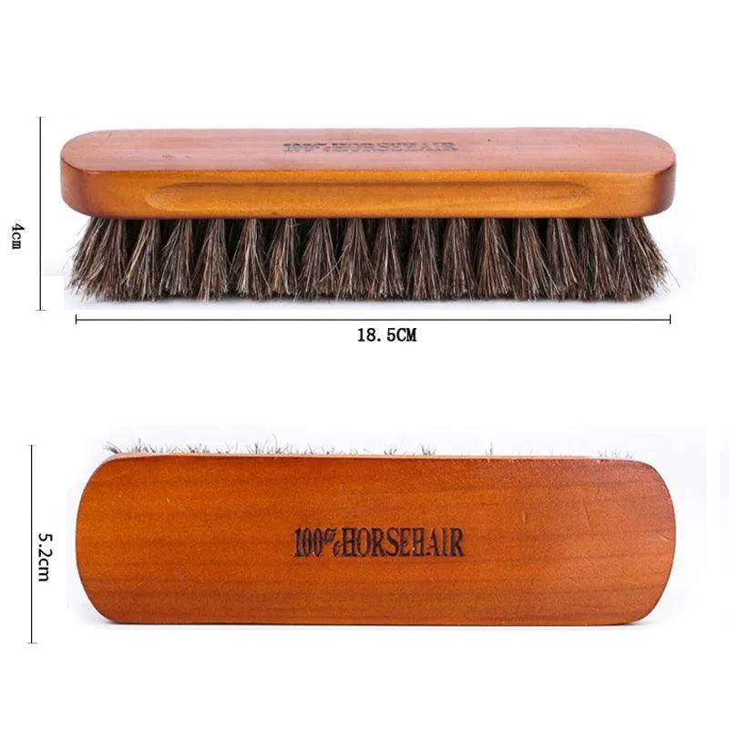 2X Horsehair Shoe Brush Wood Handle Leather Boots Daubers Applicators Cleaning