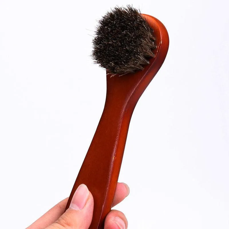 2X Horsehair Shoe Brush Wood Handle Leather Boots Daubers Applicators Cleaning
