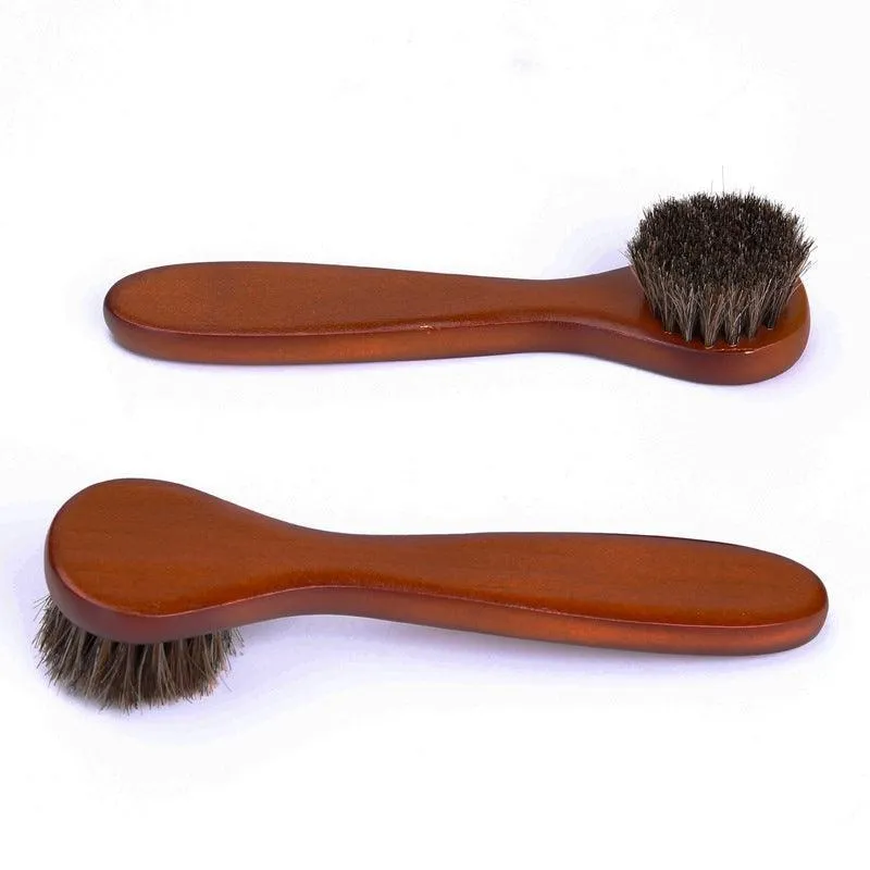 2X Horsehair Shoe Brush Wood Handle Leather Boots Daubers Applicators Cleaning