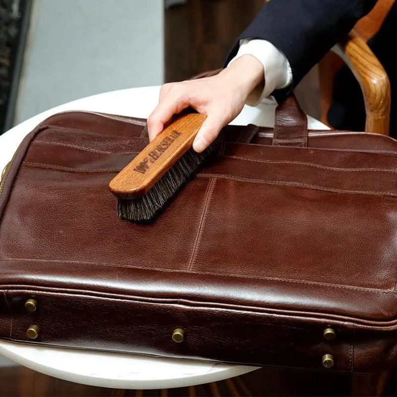 2X Horsehair Shoe Brush Wood Handle Leather Boots Daubers Applicators Cleaning