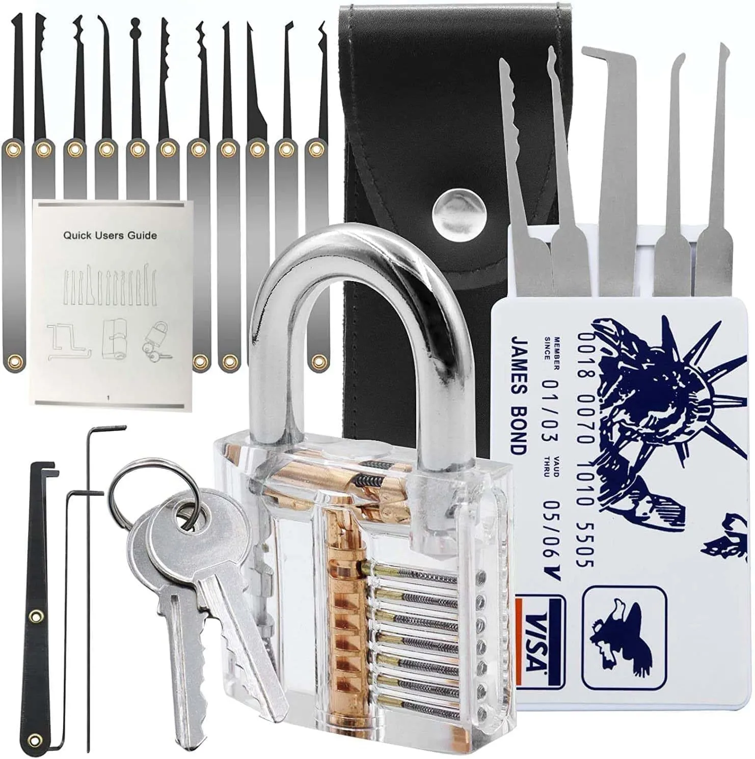 34-Piece Stainless Steel Storage Lock Set for Picking Storage Unit shed Garage and Fence Padlock 3 Pick Set
