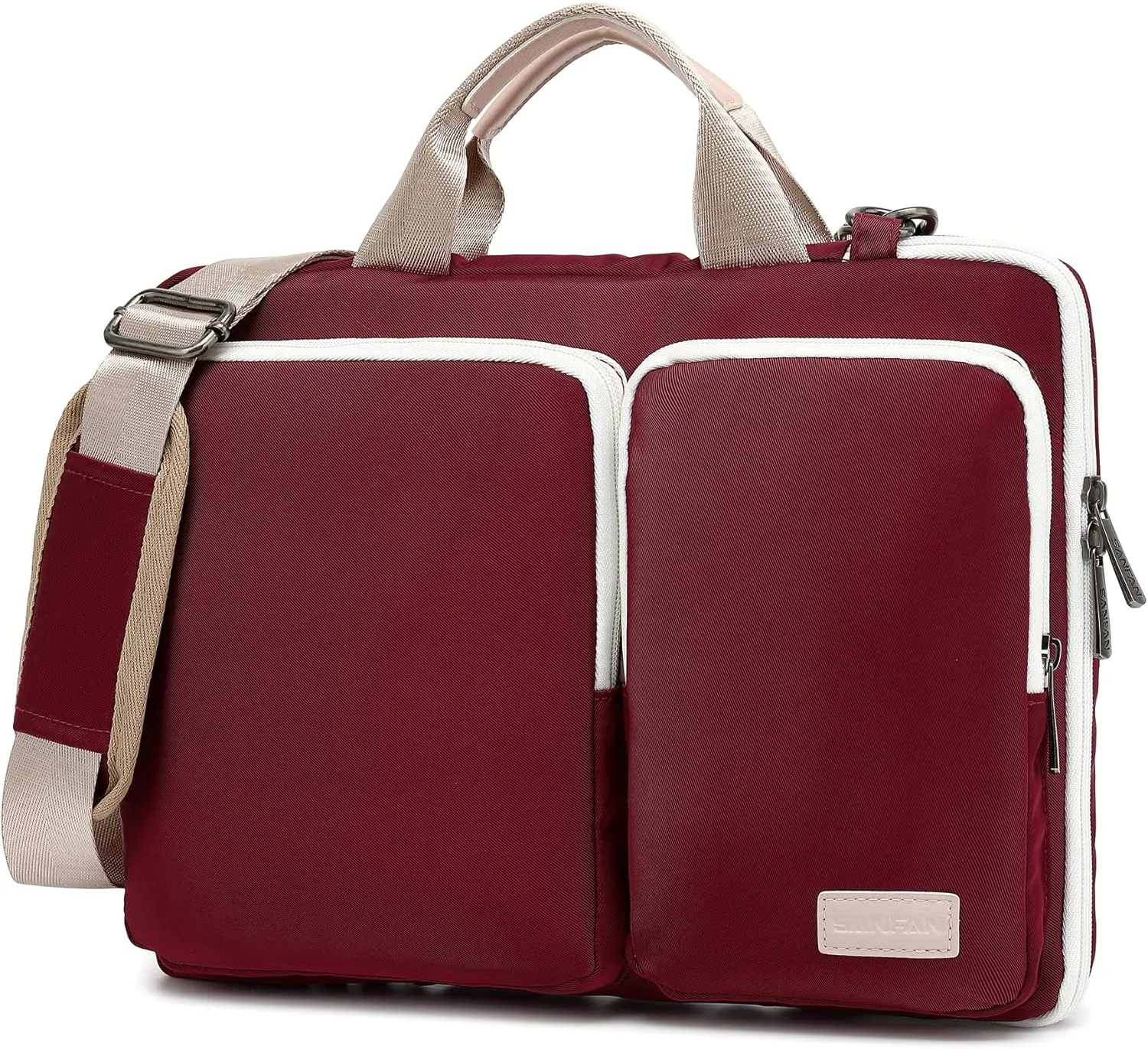 360° Protective Muti Pockets Laptop Shoulder Bag Sleeve Case For MacBook Air 15 inch and 15 inch-15.6 inch Laptop (Wine Red)