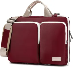 360° Protective Muti Pockets Laptop Shoulder Bag Sleeve Case For MacBook Air 15 inch and 15 inch-15.6 inch Laptop (Wine Red)