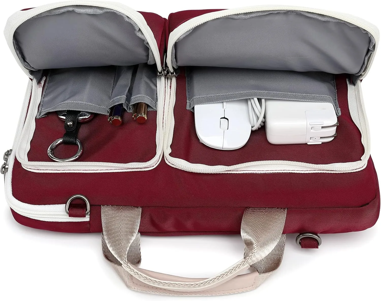 360° Protective Muti Pockets Laptop Shoulder Bag Sleeve Case For MacBook Air 15 inch and 15 inch-15.6 inch Laptop (Wine Red)