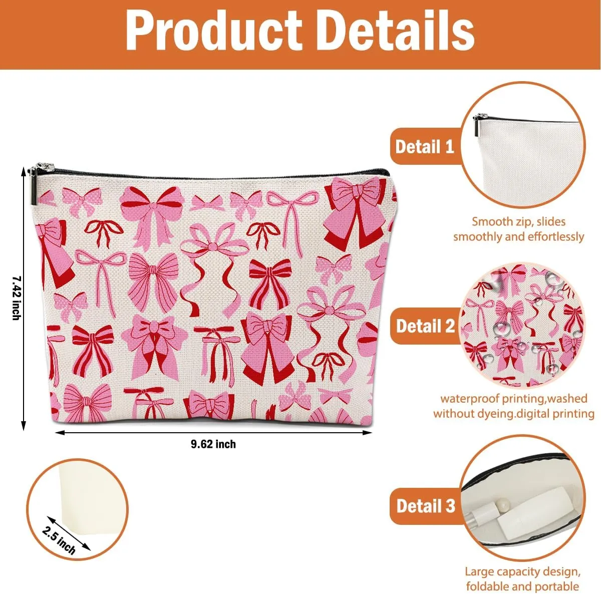 4 PCs Bow Stuff Makeup Bag Coquette Stuff Cosmetic Bag, Bow Gifts for Women Teen Girls Best Friends Daughter Coworkers, Cute Bow Stuff Christmas birthday Gifts Zipper Pouch Toiletry Bag