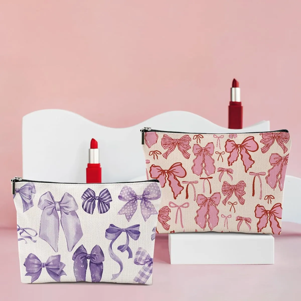4 PCs Bow Stuff Makeup Bag Coquette Stuff Cosmetic Bag, Bow Gifts for Women Teen Girls Best Friends Daughter Coworkers, Cute Bow Stuff Christmas birthday Gifts Zipper Pouch Toiletry Bag