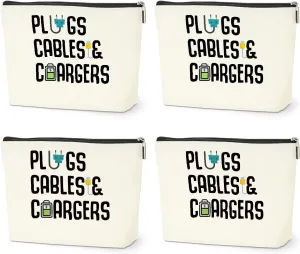 4 PCS Funny Cable Makeup Bag Charger Plugs Cosmetic Travel Storage Bag for Charging Cord Electronics Accessories Storage Gifts for Women Christmas birthday Gifts for Daughter from Mom Cosmetic Bags