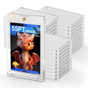 50ct Magnetic Card Holder, 55pt One Card Touch Holders for Trading Cards, U-V Protection Card Display Case Protectors Sleeves Hard Plastic Cover for Sports Game