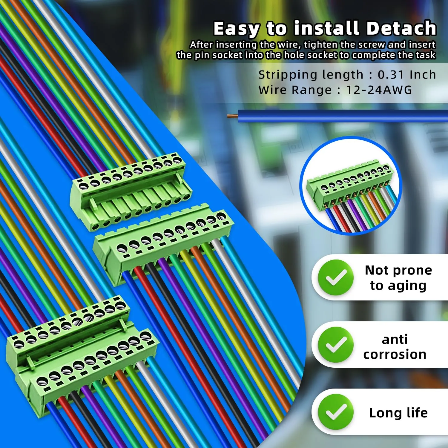 5pairs 10 Pin 5.08mm Pitch PCB Mount Screw, Phoenix Type Connector Terminal Block with 5Pcs 10 Pin Plug