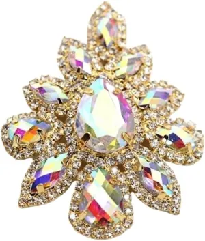 5PCS Crystal Rhinestone Sewing Buttons Large Sew On Water Diamonds DIY Accessories Multicolor Variety Perfect for Jewelry Making Craft Projects Wedding Dress Hats Shoes Bridal DIY Kits(Crystal AB Gold