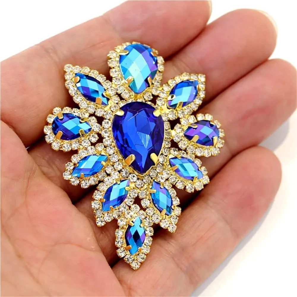 5PCS Crystal Rhinestone Sewing Buttons Large Sew On Water Diamonds DIY Accessories Multicolor Variety Perfect for Jewelry Making Craft Projects Wedding Dress Hats Shoes Bridal DIY Kits(Crystal AB Gold