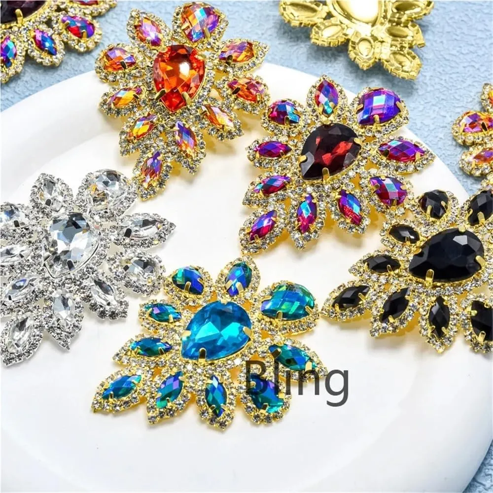 5PCS Crystal Rhinestone Sewing Buttons Large Sew On Water Diamonds DIY Accessories Multicolor Variety Perfect for Jewelry Making Craft Projects Wedding Dress Hats Shoes Bridal DIY Kits(Crystal AB Gold
